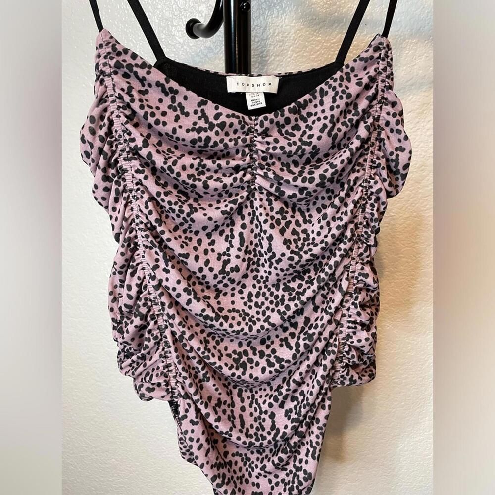 NWOT Topshop Dotted Lavender Pink Ruched Bodysuit size 14 (z)